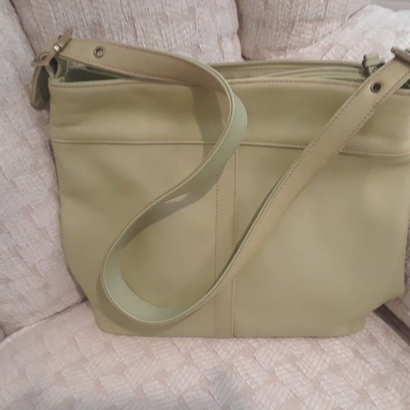 Mint Green Leather Handbag w/Vinyl Trim - Picture 1 of 3